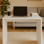 Birou calculator standard simplu modern pentru dormitor camera de zi living din Pal Alb zapada.Braseco