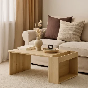 masa de cafea living mica din pal lemn h1145st10 cu spatiu depozitare si raft pentru carti