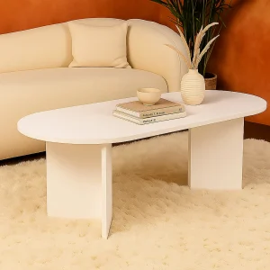 masa de cafea ovala alba din pal 8685bs alb zapada forma geometrica simpla moderna living sau terasa decorativa